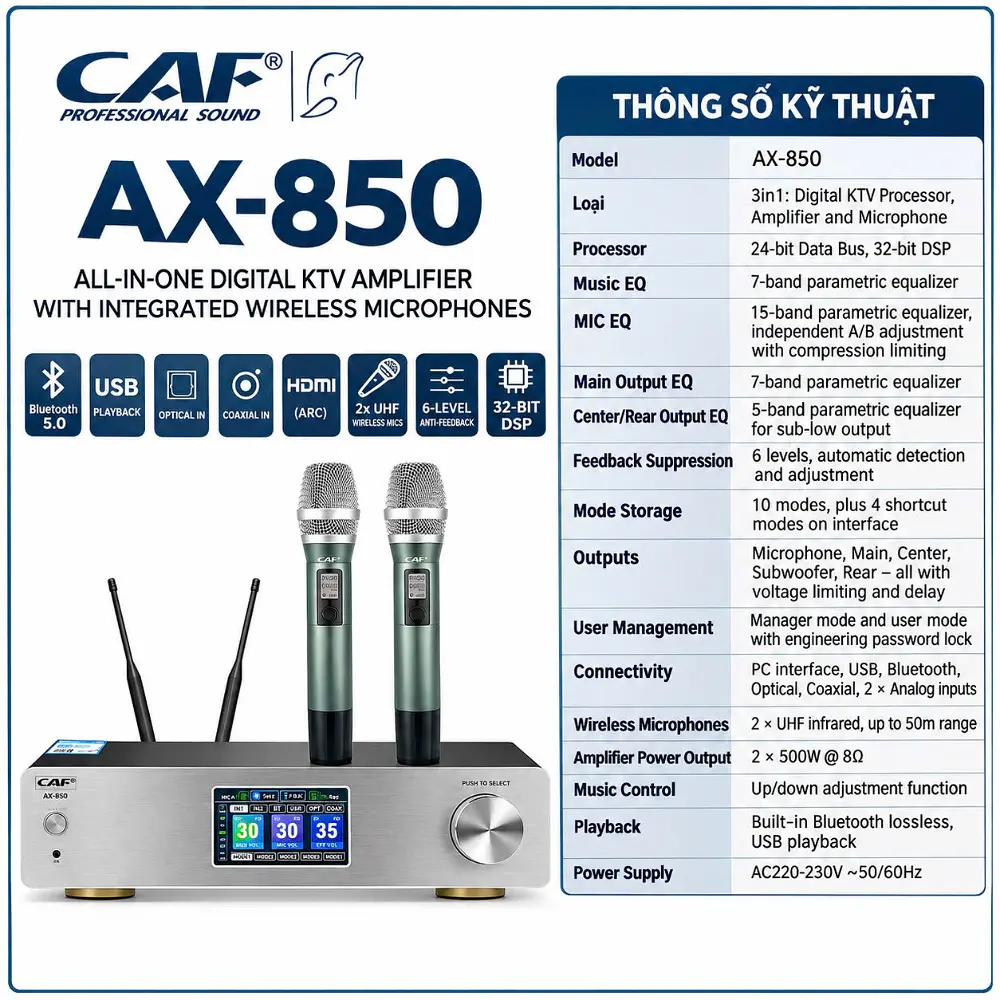 Ampli liền vàn số Microphone CAF MOdel AX-850