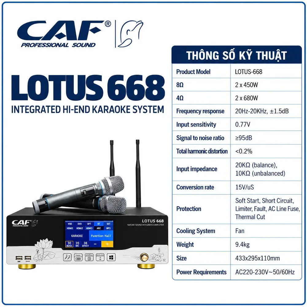 Ampli liền vang số tích hợp Microphone Model Lotus-668