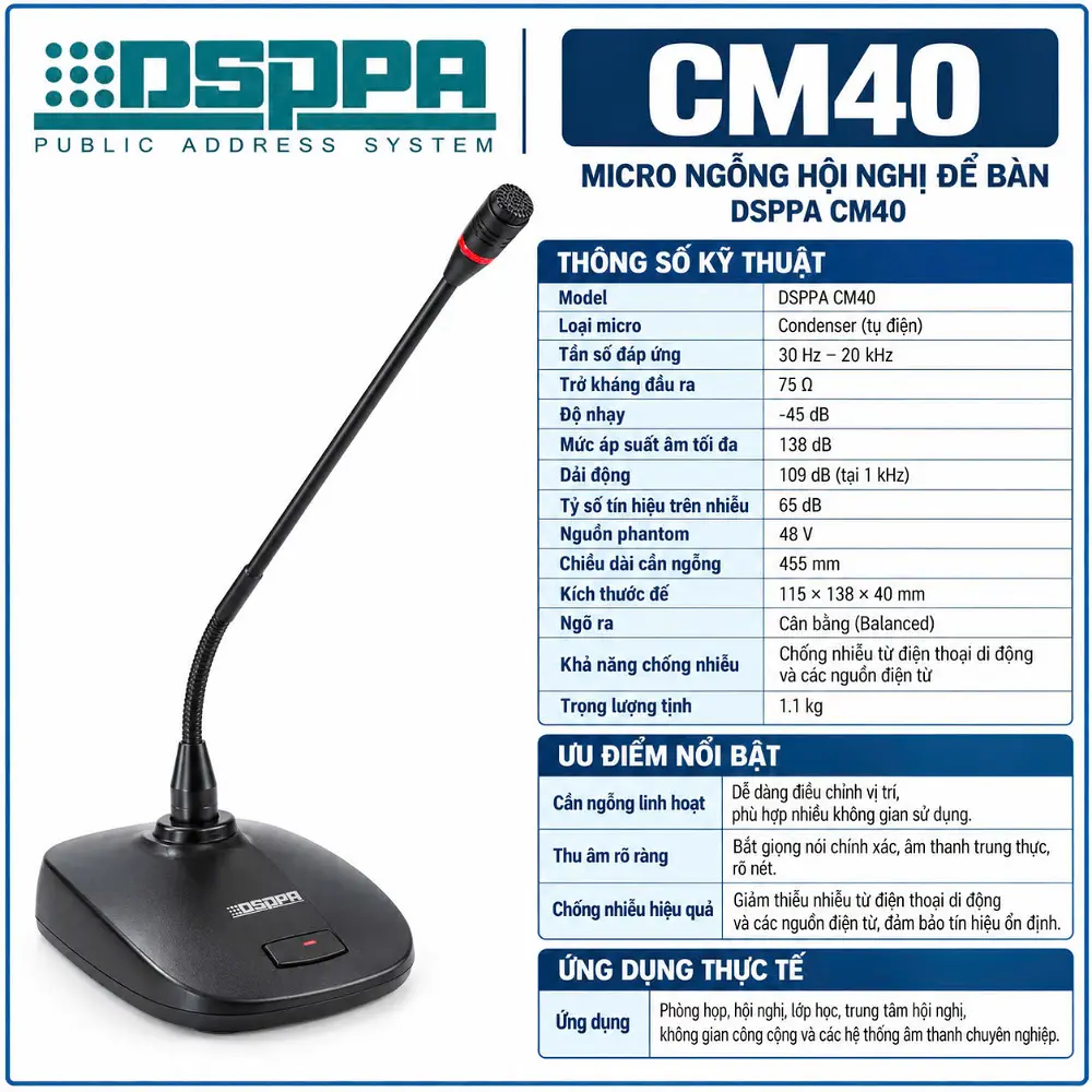 Microphone để bàn(cổ ngỗng) hiệu DSPPA Model CM40